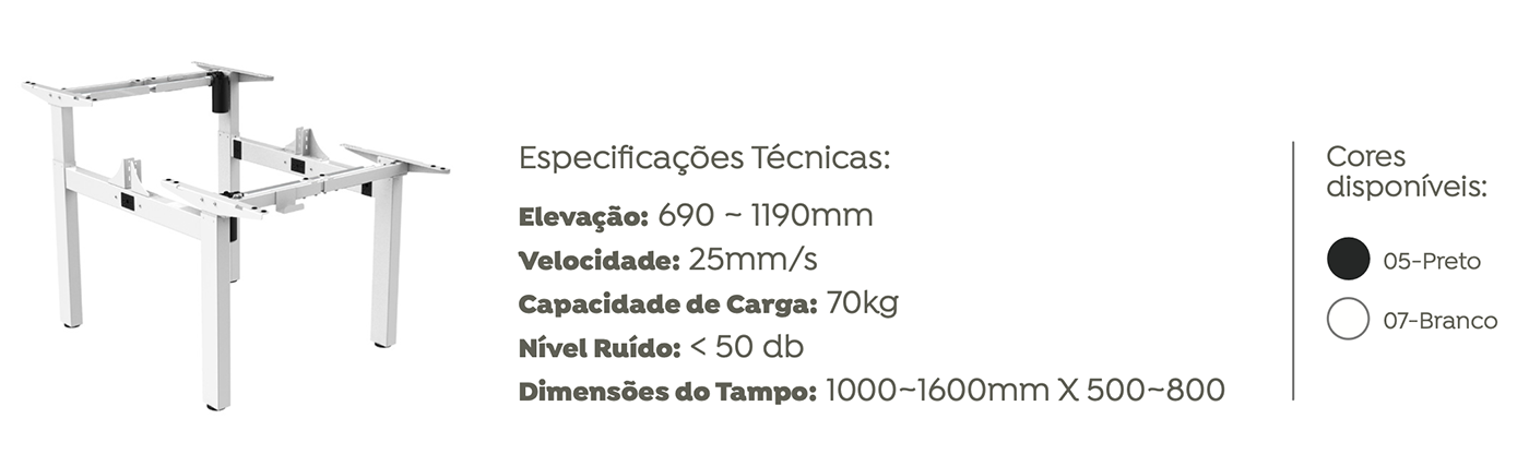 Mesa Com Regulagem de Altura Elétrica Plataforma 1 Motor 2 Estágios 2 Botões de Comando Mesa Com Regulagem de Altura Elétrica Plataforma 1 Motor 2 Estágios 2 Botões de Comando