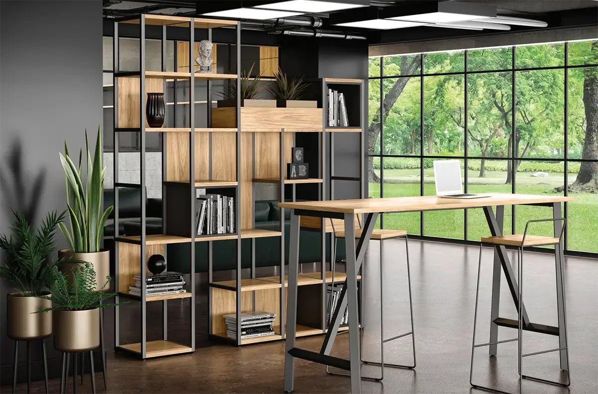 Estantes modulares usadas como divisórias são móveis versáteis que separam ambientes físicos