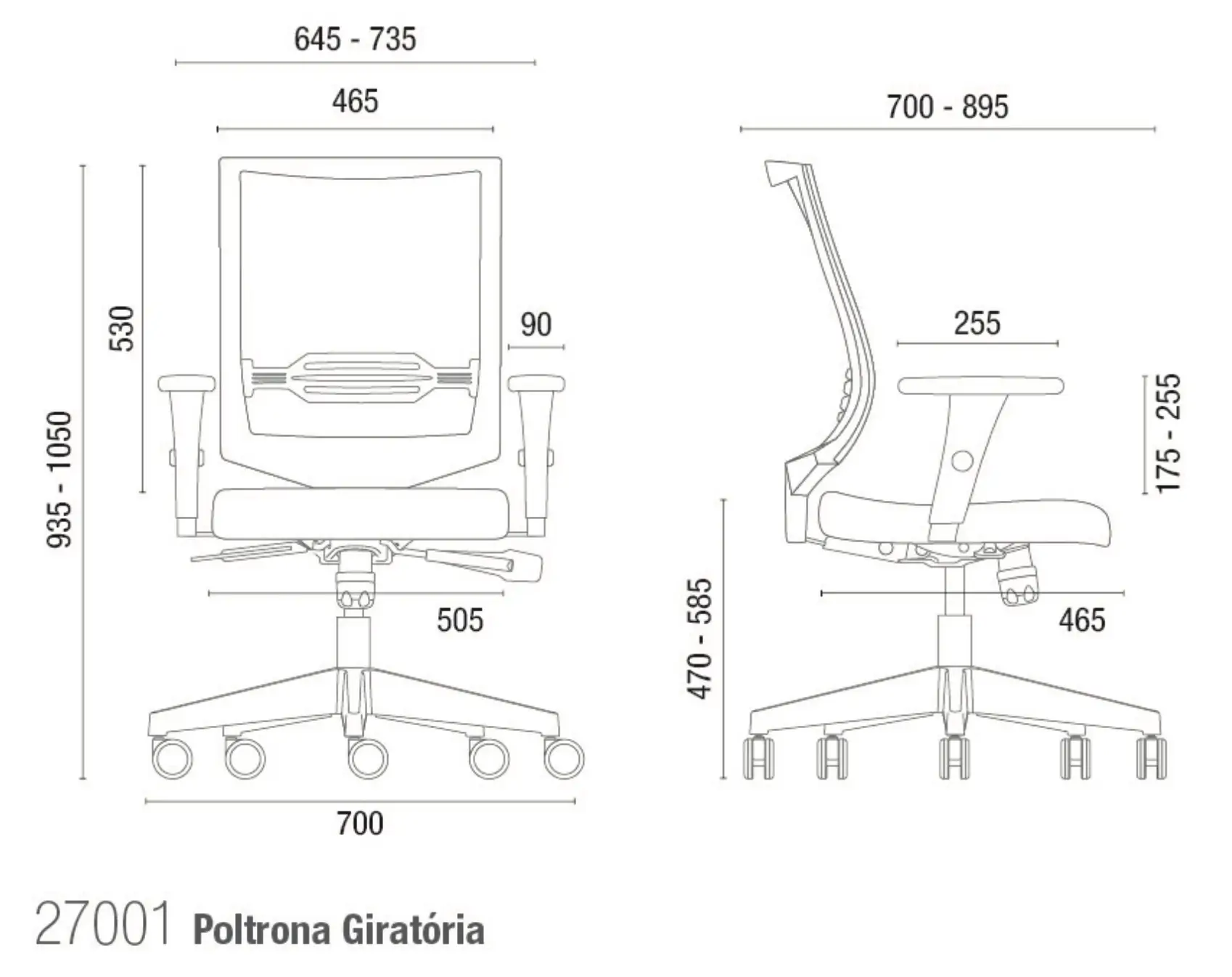 Cadeira Cavaletti Air - Desenho Técnico da base giratória - Codistoke